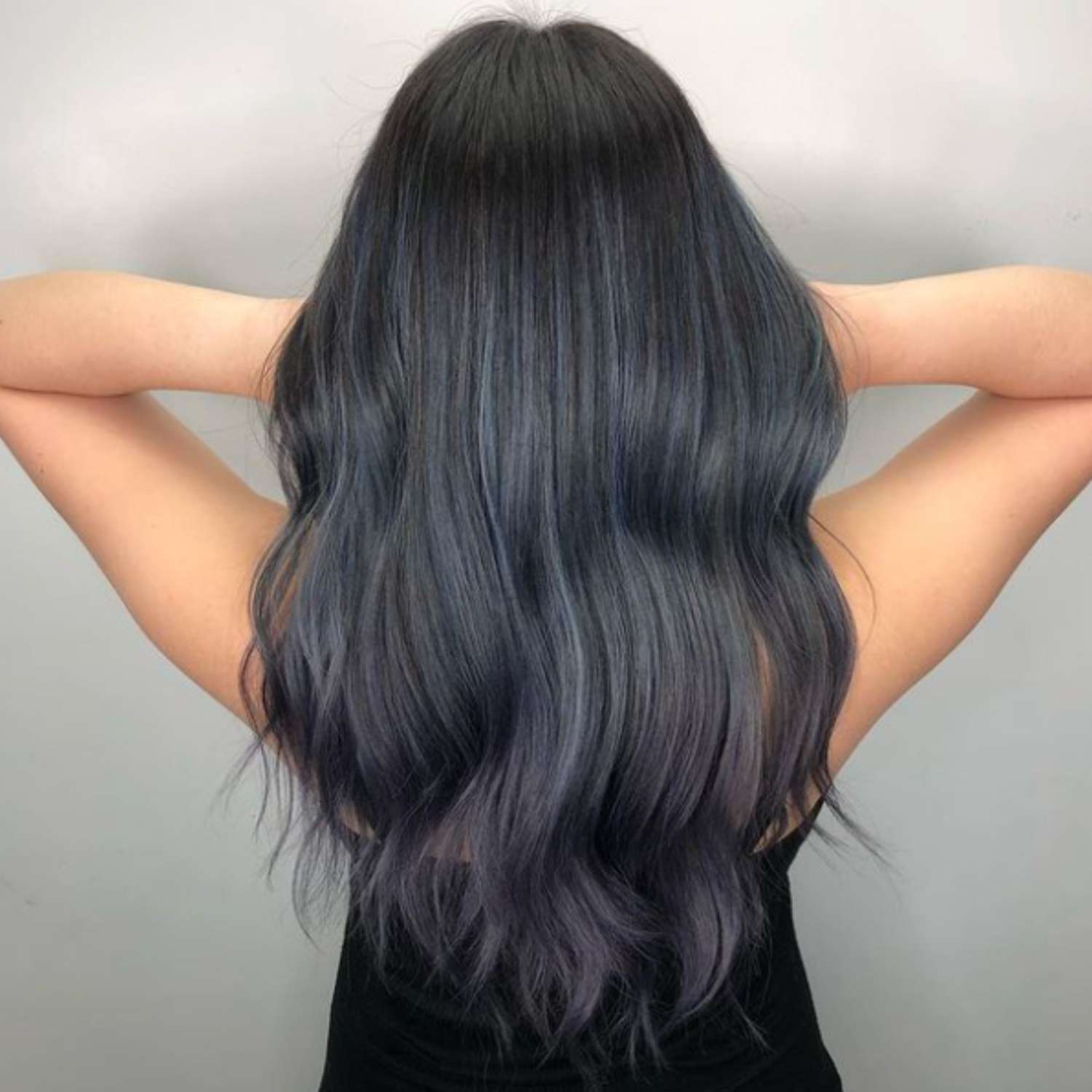 Black hair with blue ombre highlights