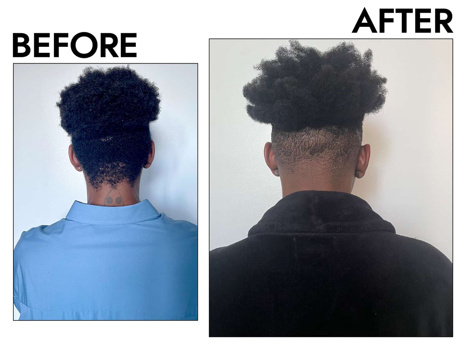 A person before and after styling their hair with the Mielle Mango & Tulsi Nourishing Thermal Protectant Spray