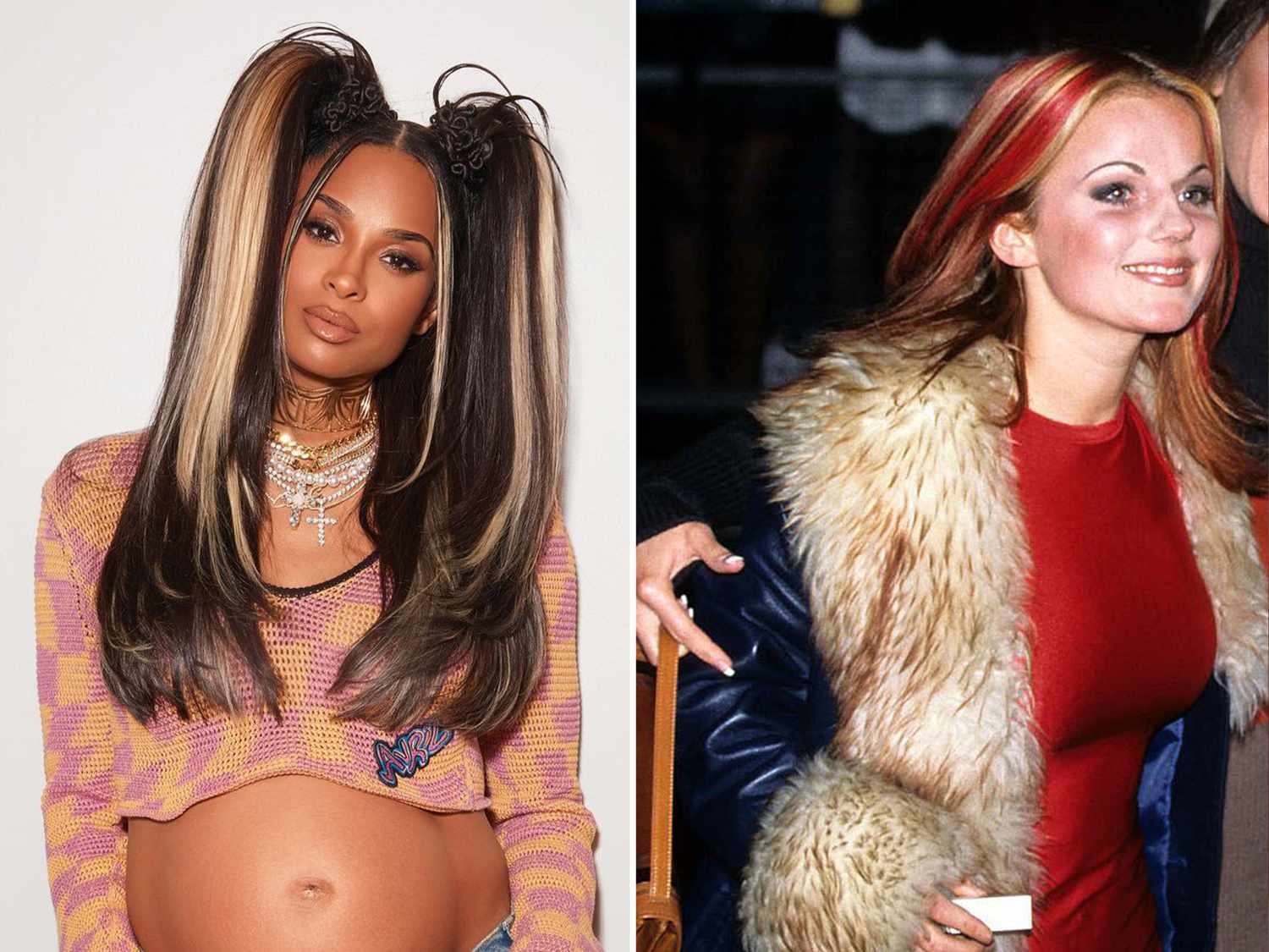 Side by side photos of Ciara and ginger spice of the spice girls