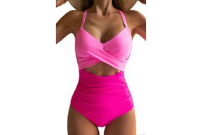 Eomenie Women's One Piece Swimsuits Tummy Control Cutout High Waisted Bathing Suit Wrap Tie Back 1 Piece Swimsuit